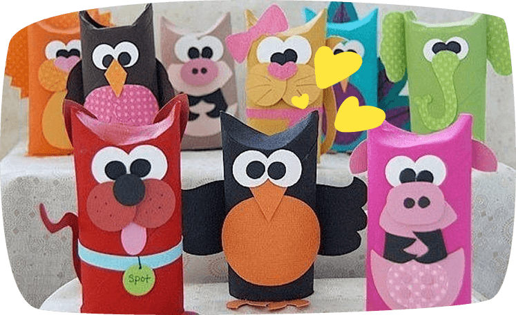 dieren figuren gemaakt van wc rollen